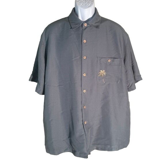 Carribean Men's Short Sleeve  Embroidered Wine RELAX Vacation Shirt XL Gray - Picture 1 of 6